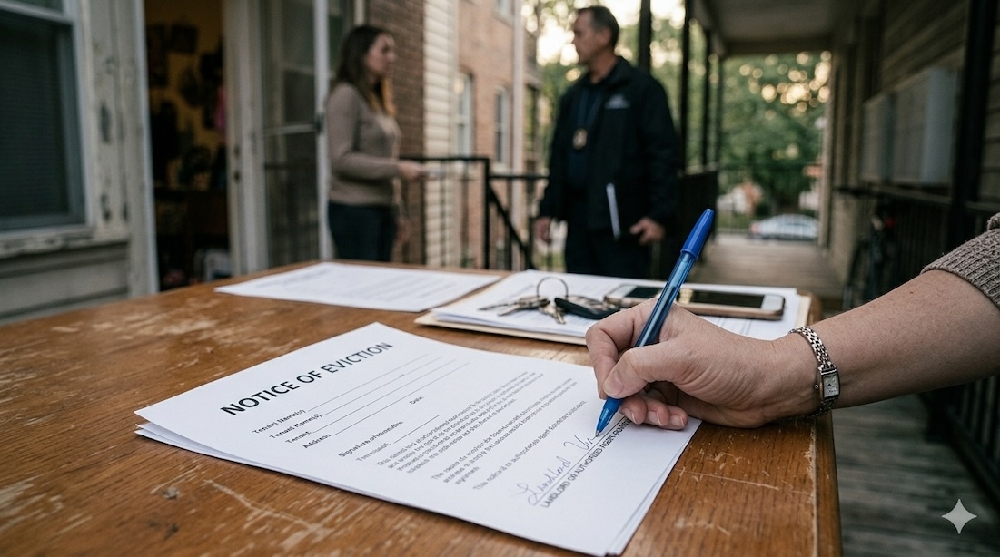 landlord signing eviction notice